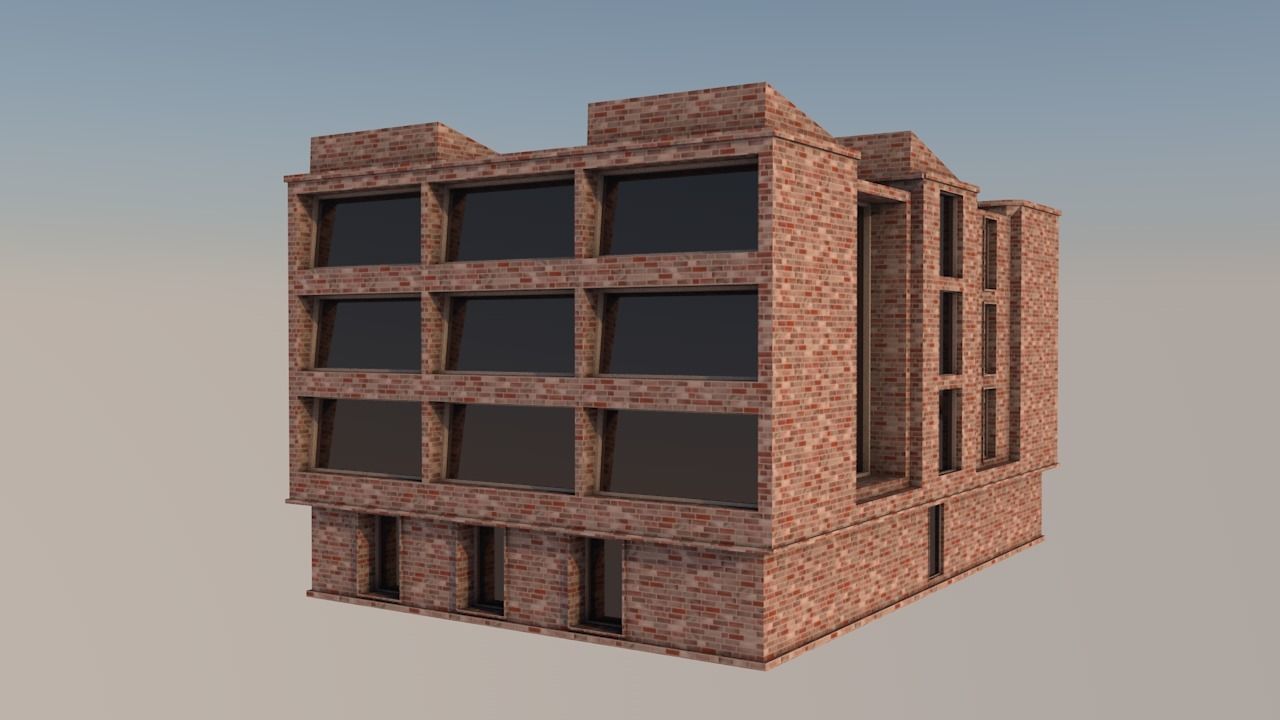 house brick building Low-poly 3D model_3