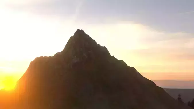Mountain with sun setting behind it Free low-poly 3D model