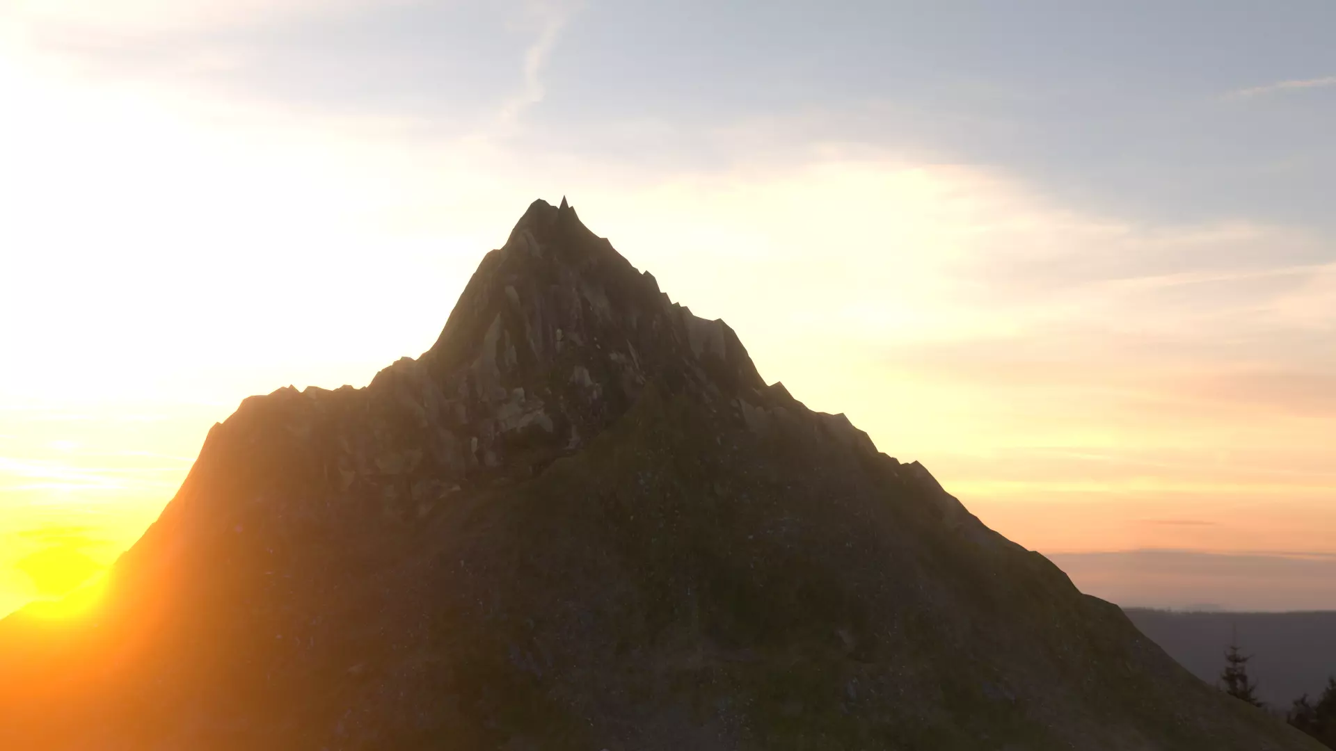 Mountain with sun setting behind it Free low-poly 3D model_0