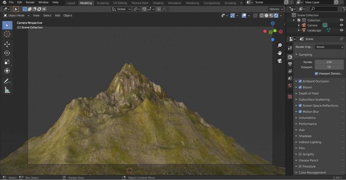 Mountain with sun setting behind it Free low-poly 3D model_2