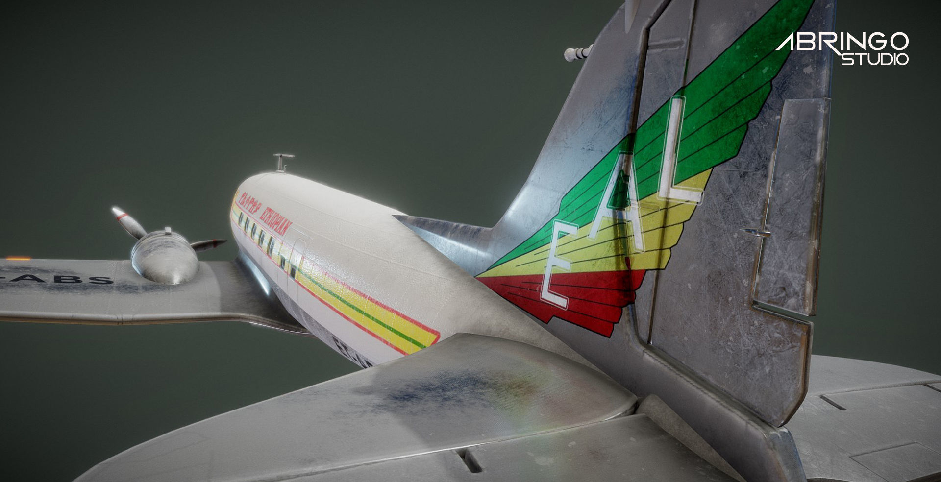 Douglas DC-3 Ethiopian Aircraft Low-poly 3D model_2