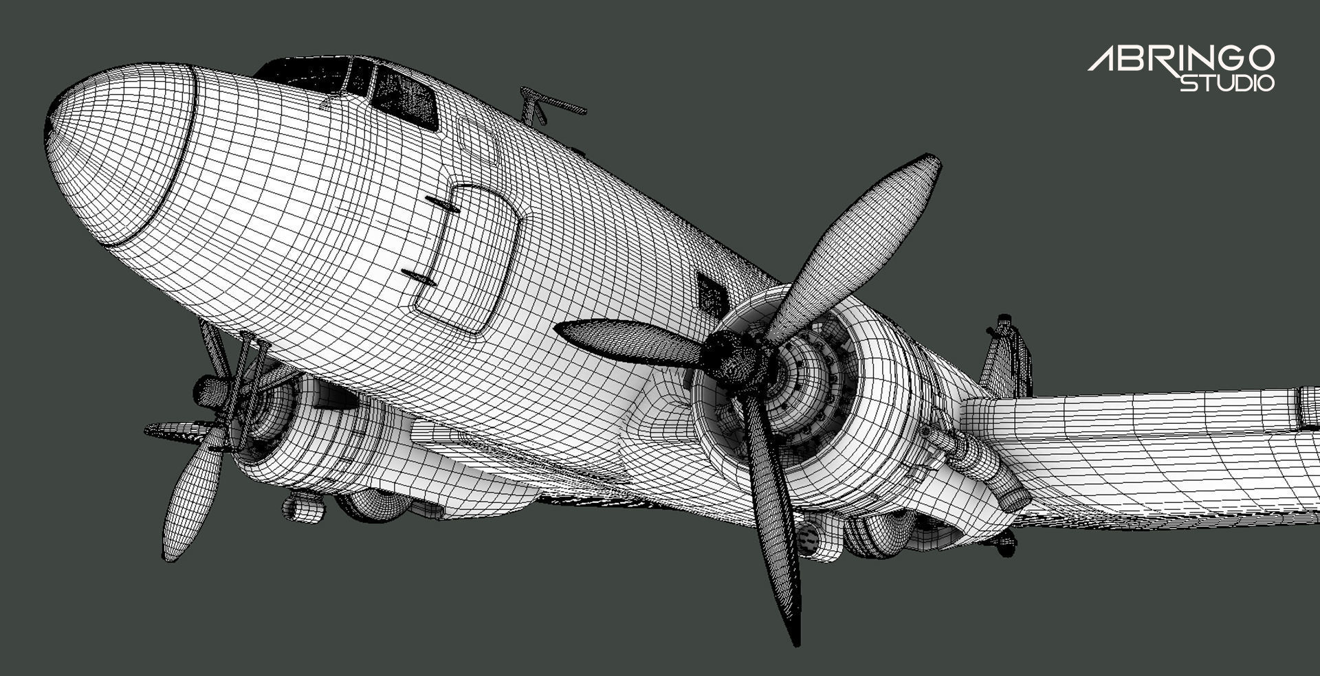 Douglas DC-3 Ethiopian Aircraft Low-poly 3D model_7