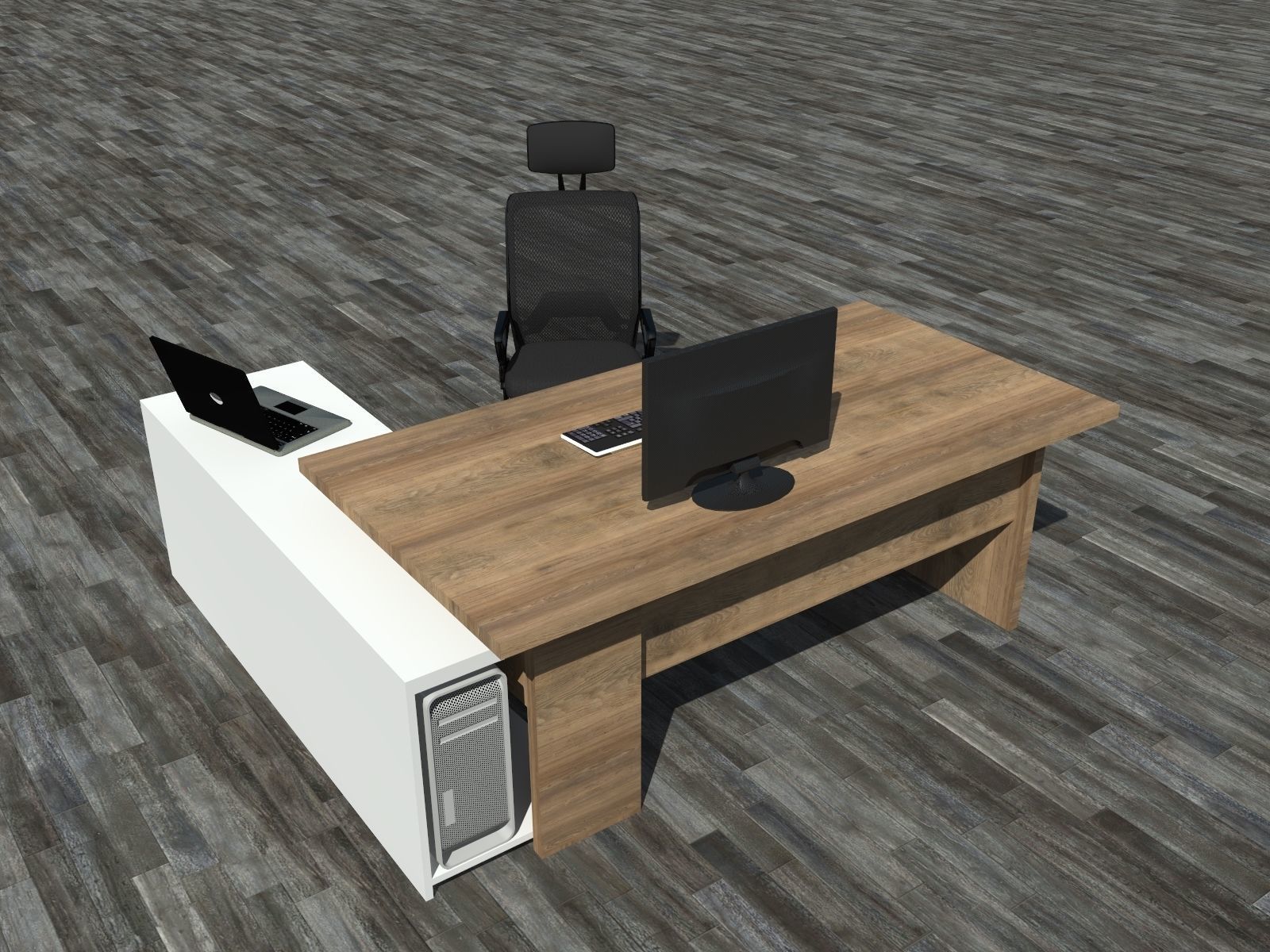 Desk1 office desk with computer and chair 3D model_1