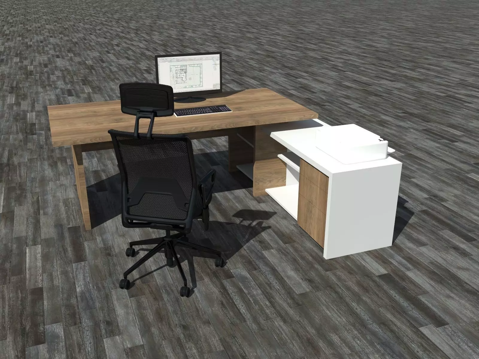 Desk1 office desk with computer and chair 3D model_0