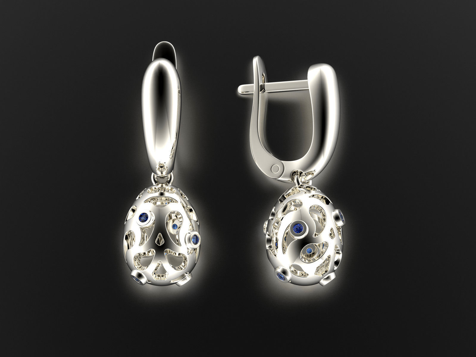 Easter eggs collection earrings set 7 with gems 0140 3D print model_2