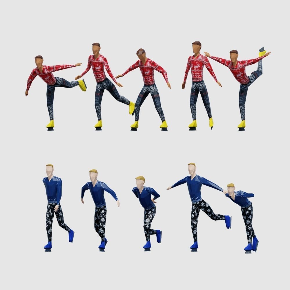 Ice Skating Low Poly Posed People Pack Low-poly 3D model_6