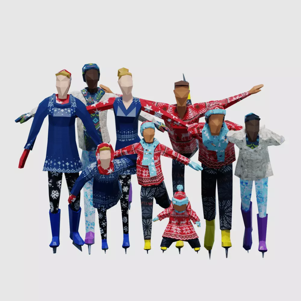Ice Skating Low Poly Posed People Pack Low-poly 3D model_0