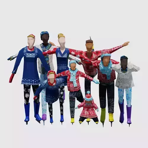 Ice Skating Low Poly Posed People Pack Low-poly 3D model