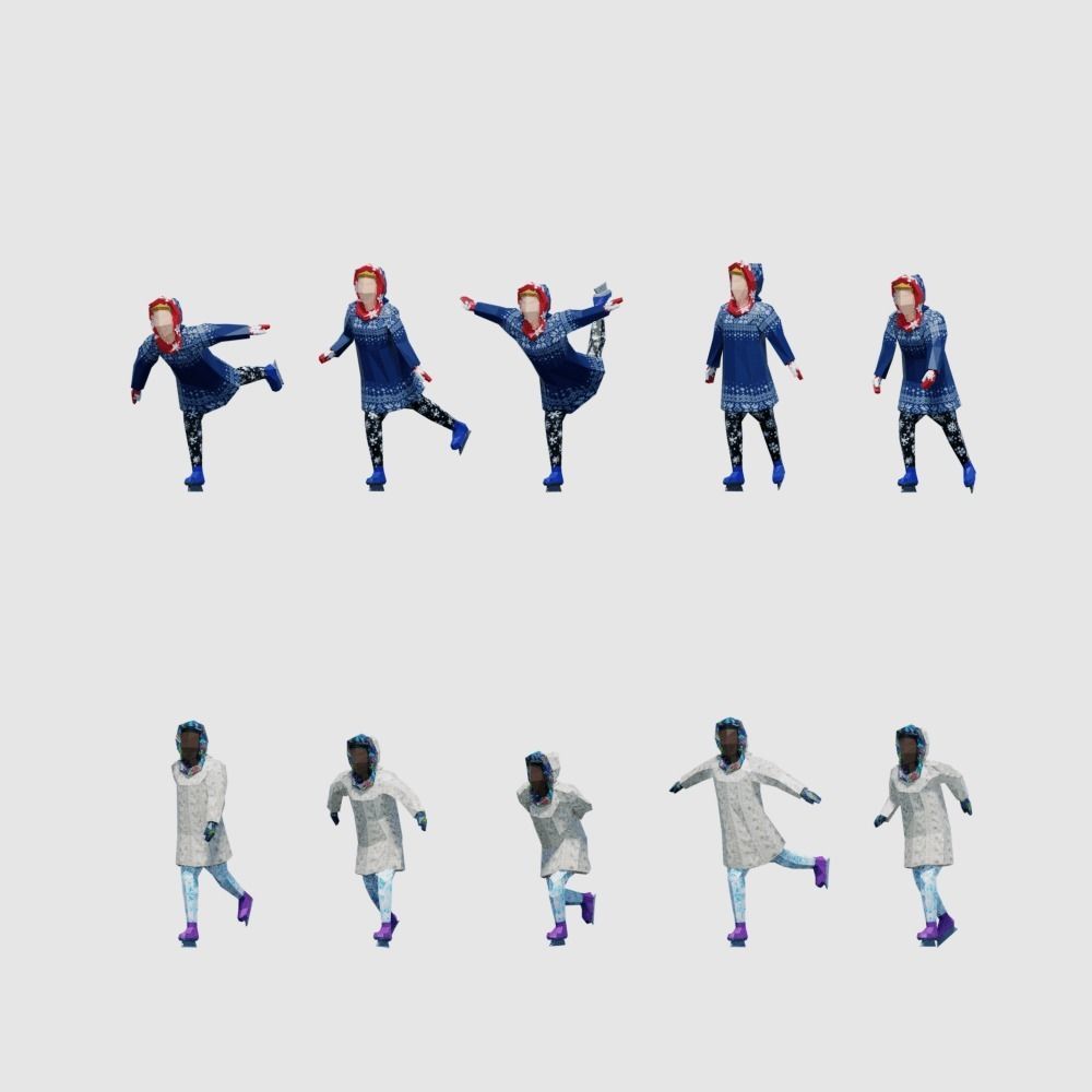 Ice Skating Low Poly Posed People Pack Low-poly 3D model_4