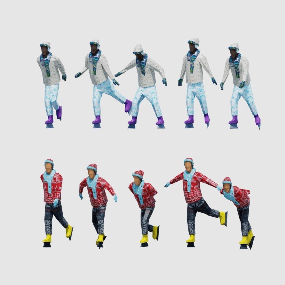 Ice Skating Low Poly Posed People Pack Low-poly 3D model_10