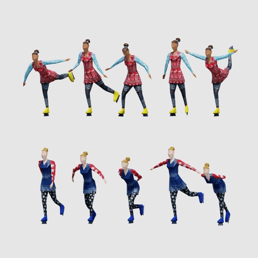 Ice Skating Low Poly Posed People Pack Low-poly 3D model_7