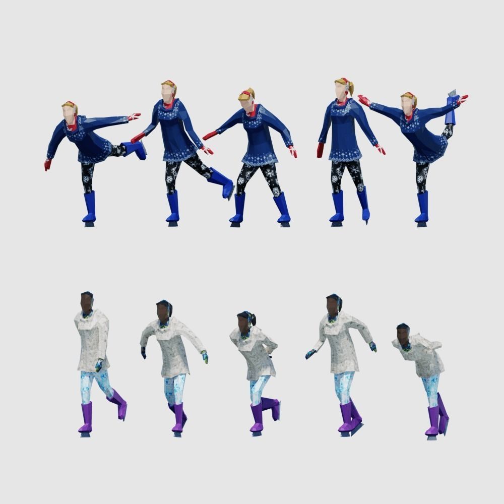 Ice Skating Low Poly Posed People Pack Low-poly 3D model_5