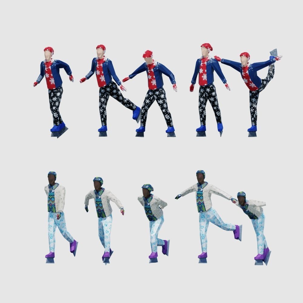 Ice Skating Low Poly Posed People Pack Low-poly 3D model_9