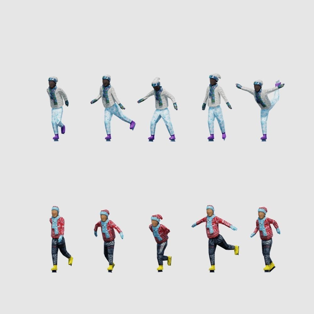 Ice Skating Low Poly Posed People Pack Low-poly 3D model_3