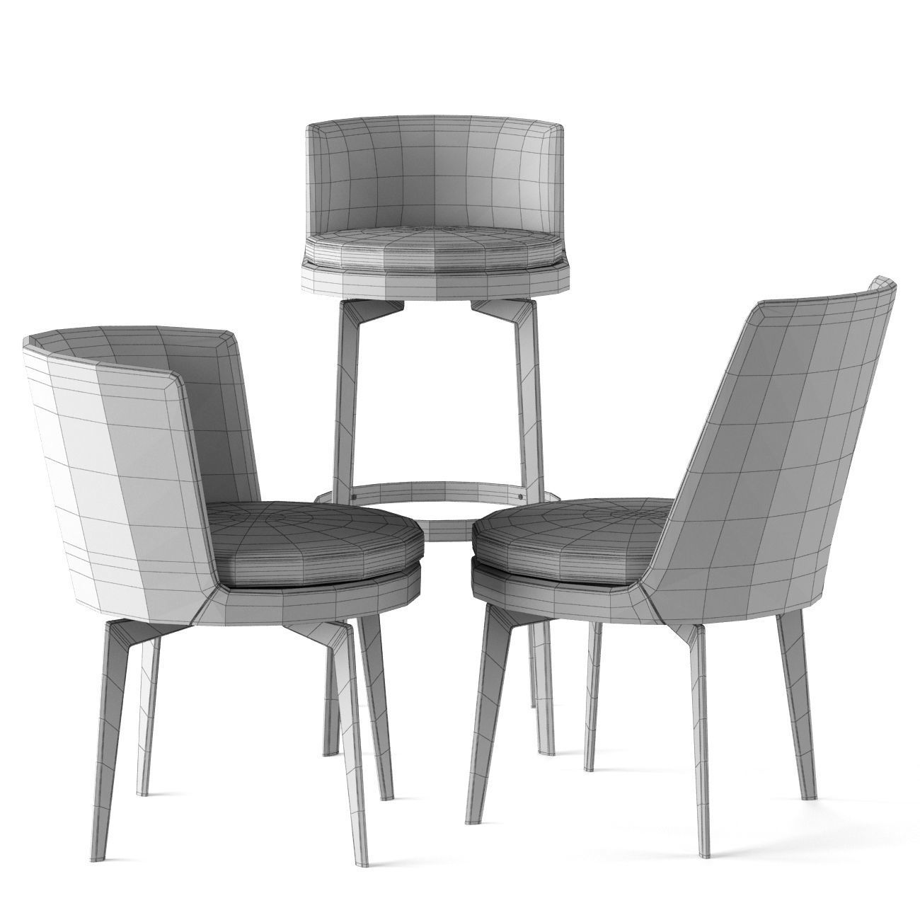 Flexform set of bar chairs and stools 3D model_2
