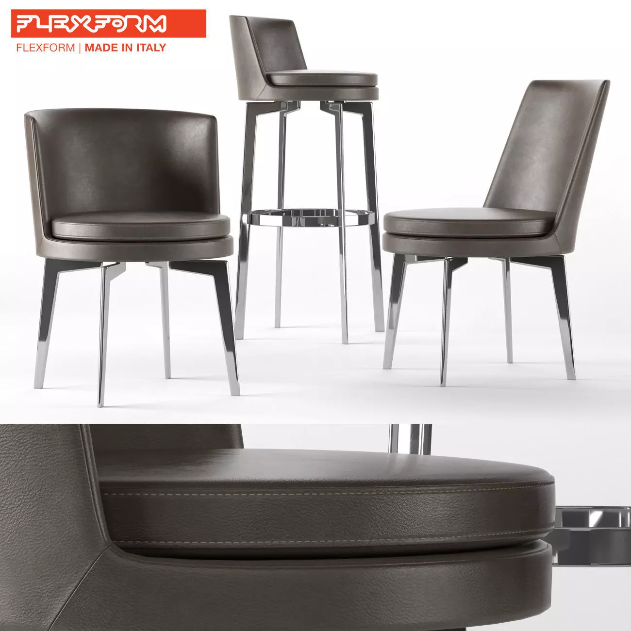 Flexform set of bar chairs and stools 3D model_0