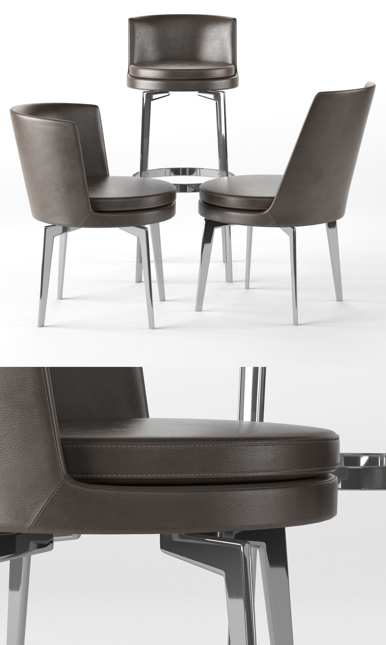 Flexform set of bar chairs and stools 3D model_1