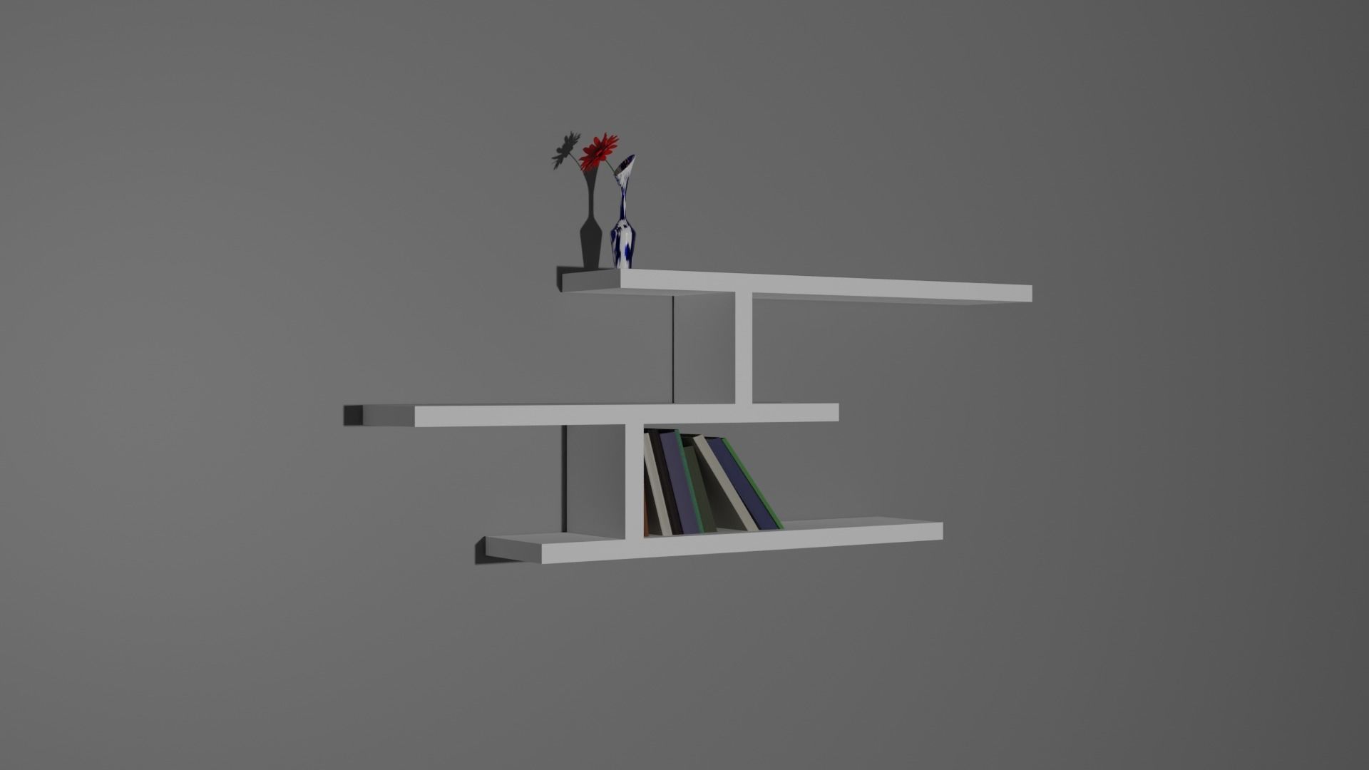 Shelve shelf with books 3D model_1