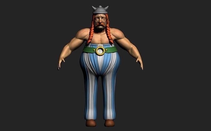 Obelix man with long hair and striped pants 3D model