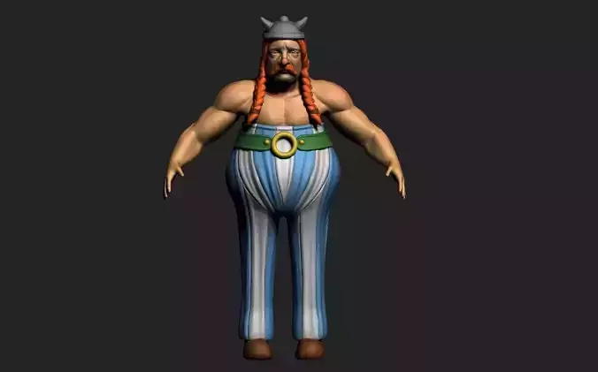 Obelix man with long hair and striped pants 3D model