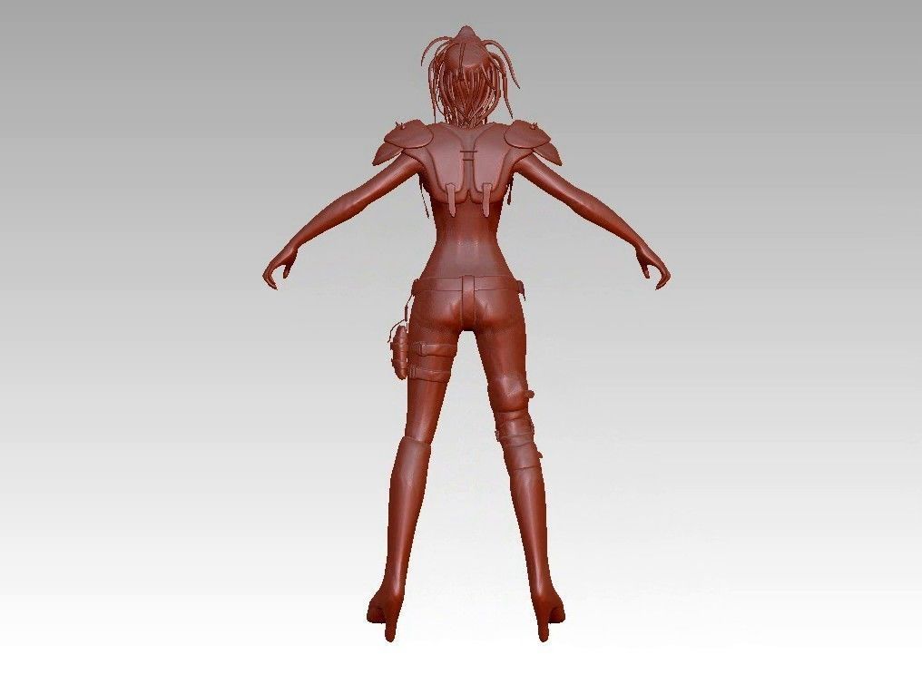 warrior girl game cartoon character 3D print model_10