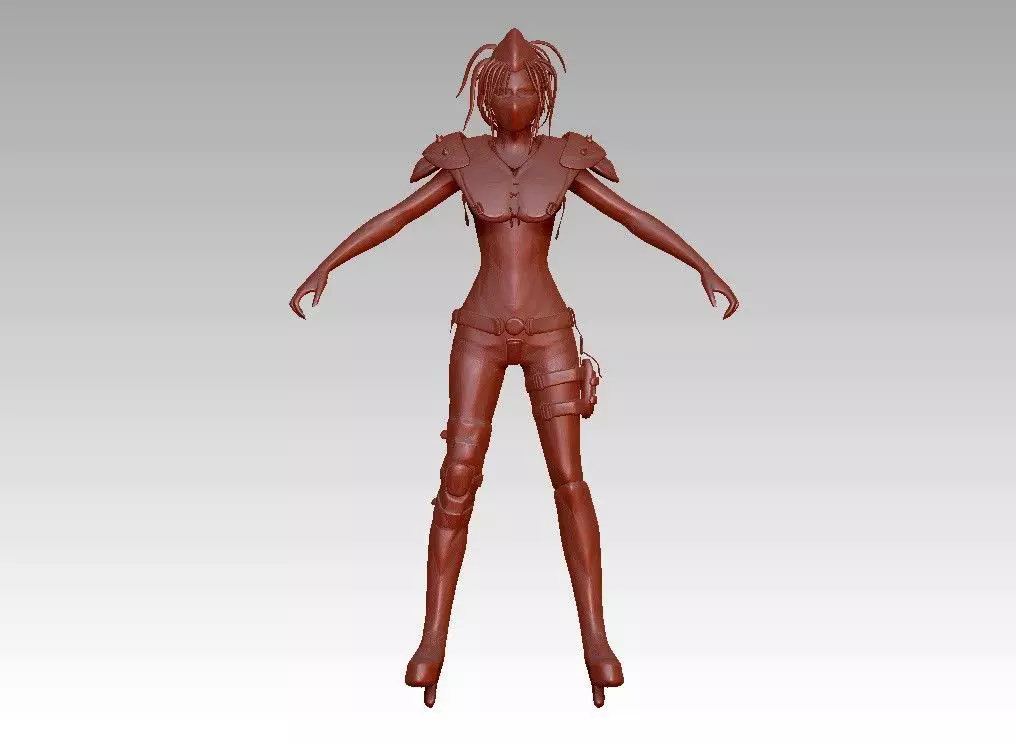 warrior girl game cartoon character 3D print model_0