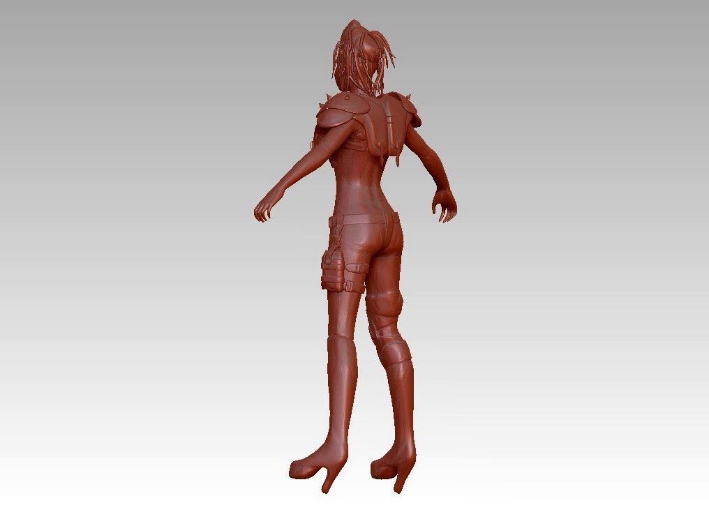warrior girl game cartoon character 3D print model_13