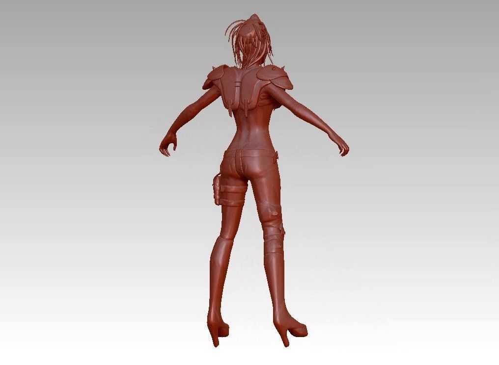 warrior girl game cartoon character 3D print model_8
