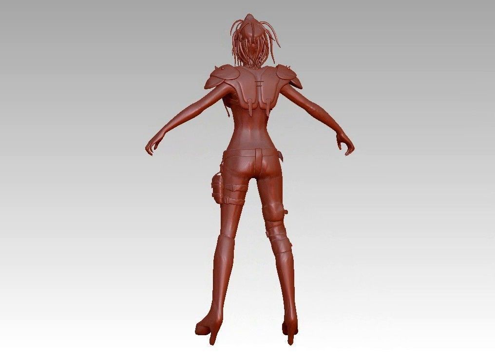 warrior girl game cartoon character 3D print model_11