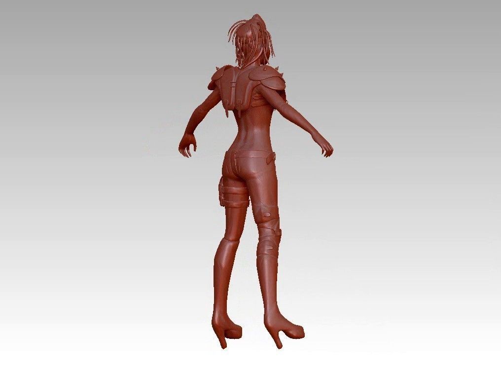 warrior girl game cartoon character 3D print model_7