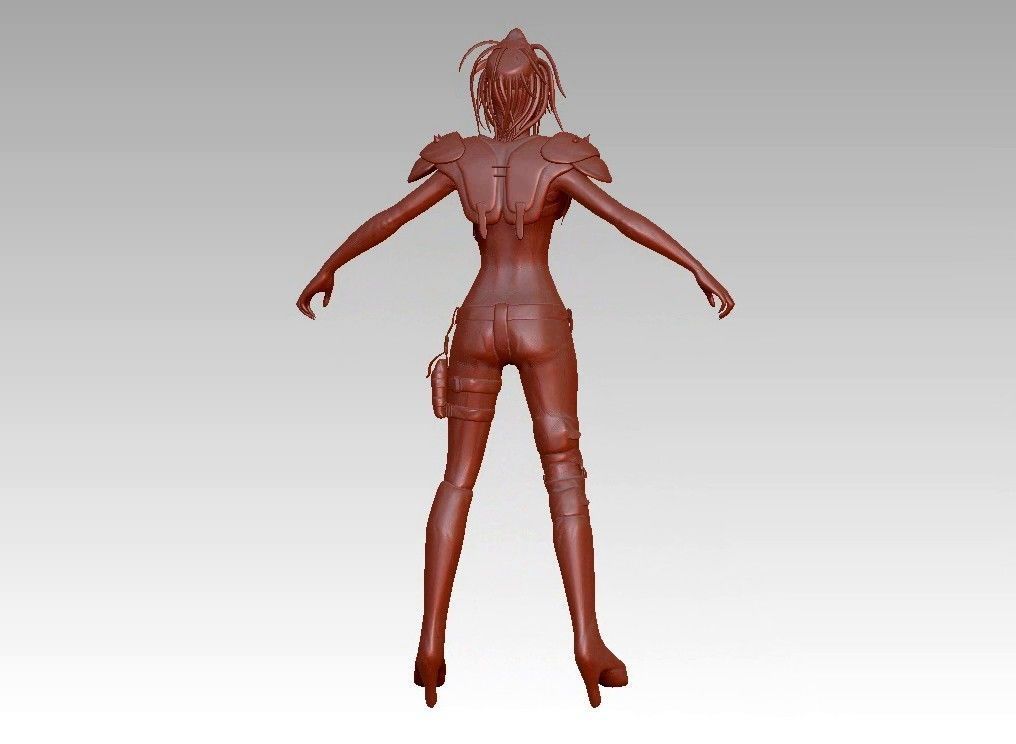 warrior girl game cartoon character 3D print model_9