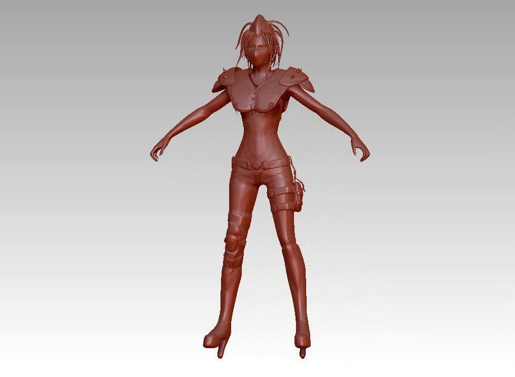 warrior girl game cartoon character 3D print model_19