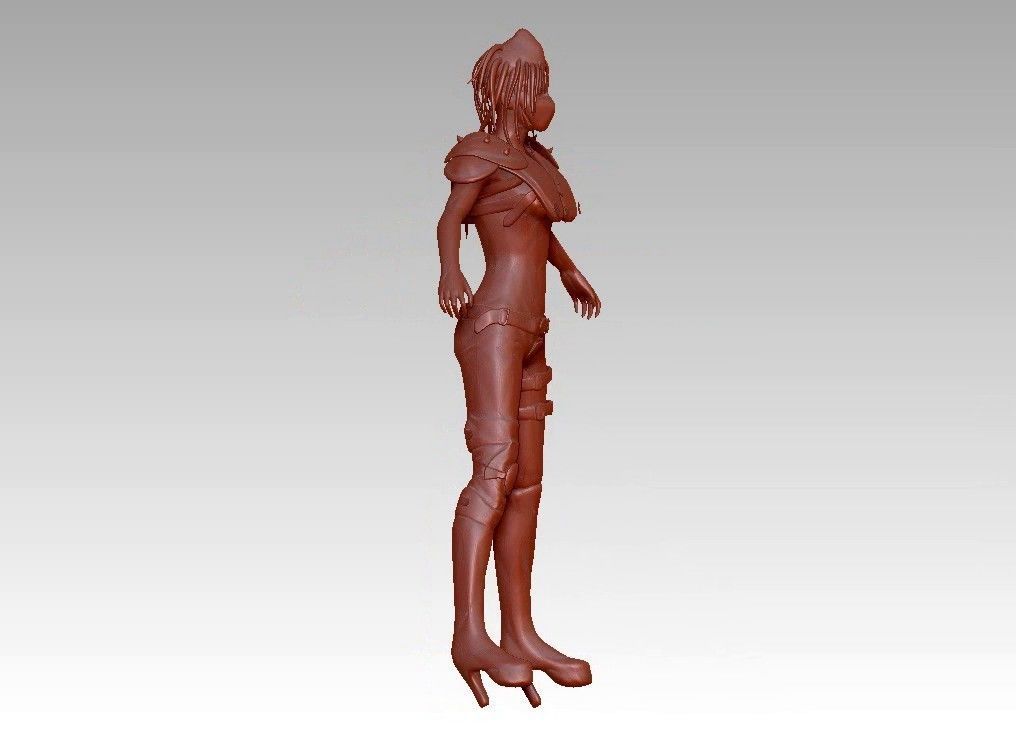 warrior girl game cartoon character 3D print model_4