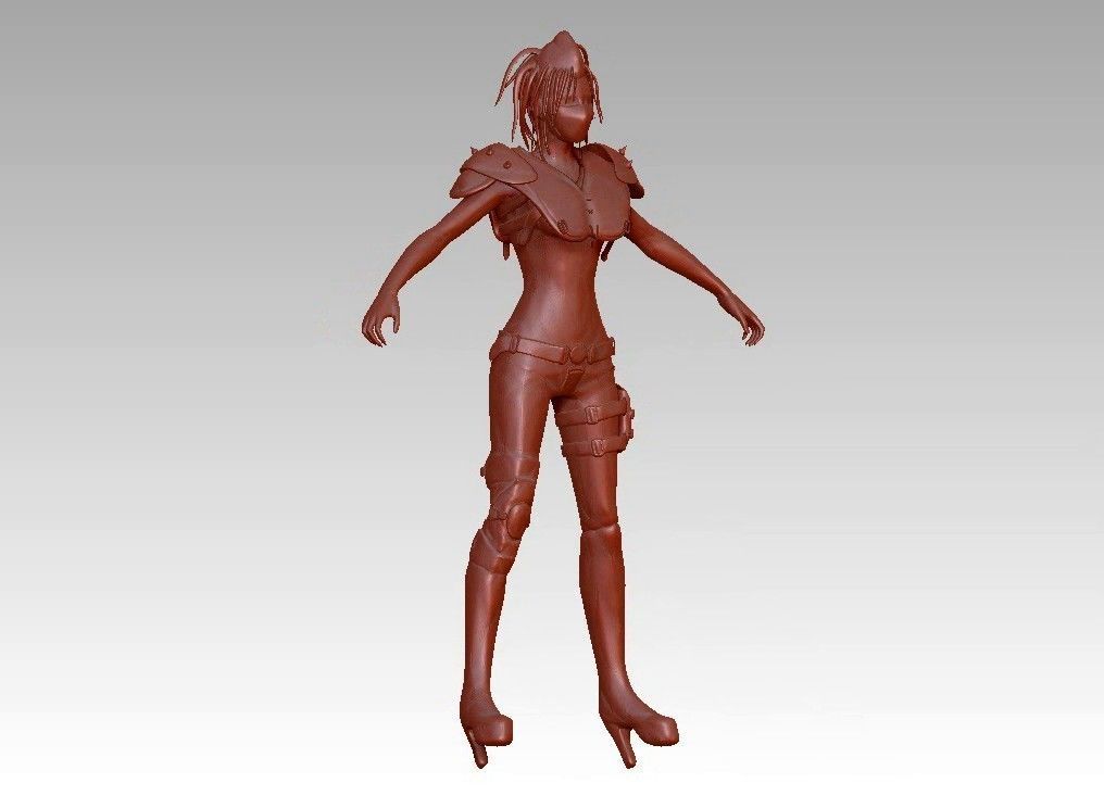 warrior girl game cartoon character 3D print model_2