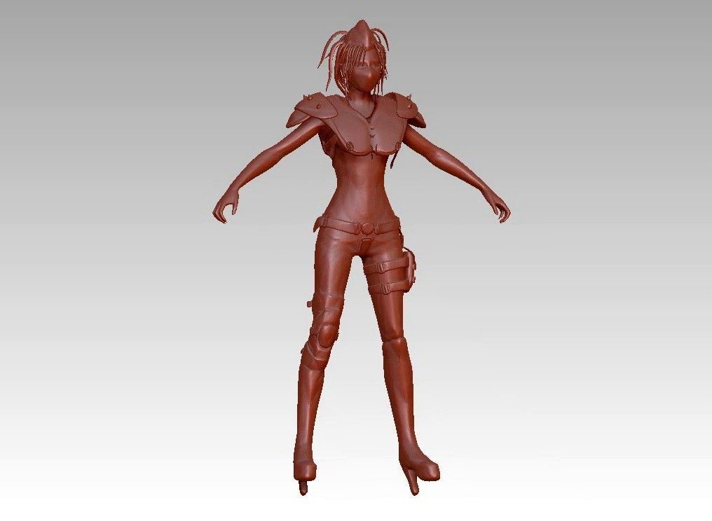 warrior girl game cartoon character 3D print model_1
