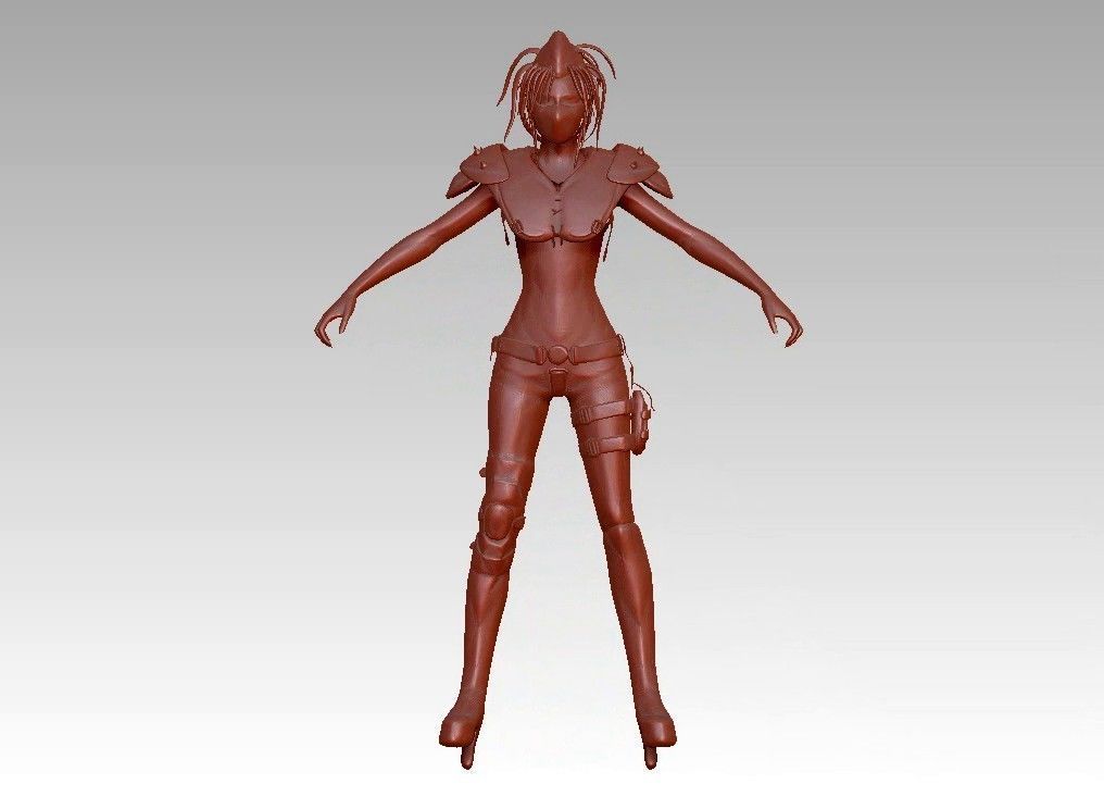 warrior girl game cartoon character 3D print model_20