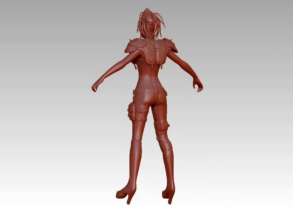 warrior girl game cartoon character 3D print model_12