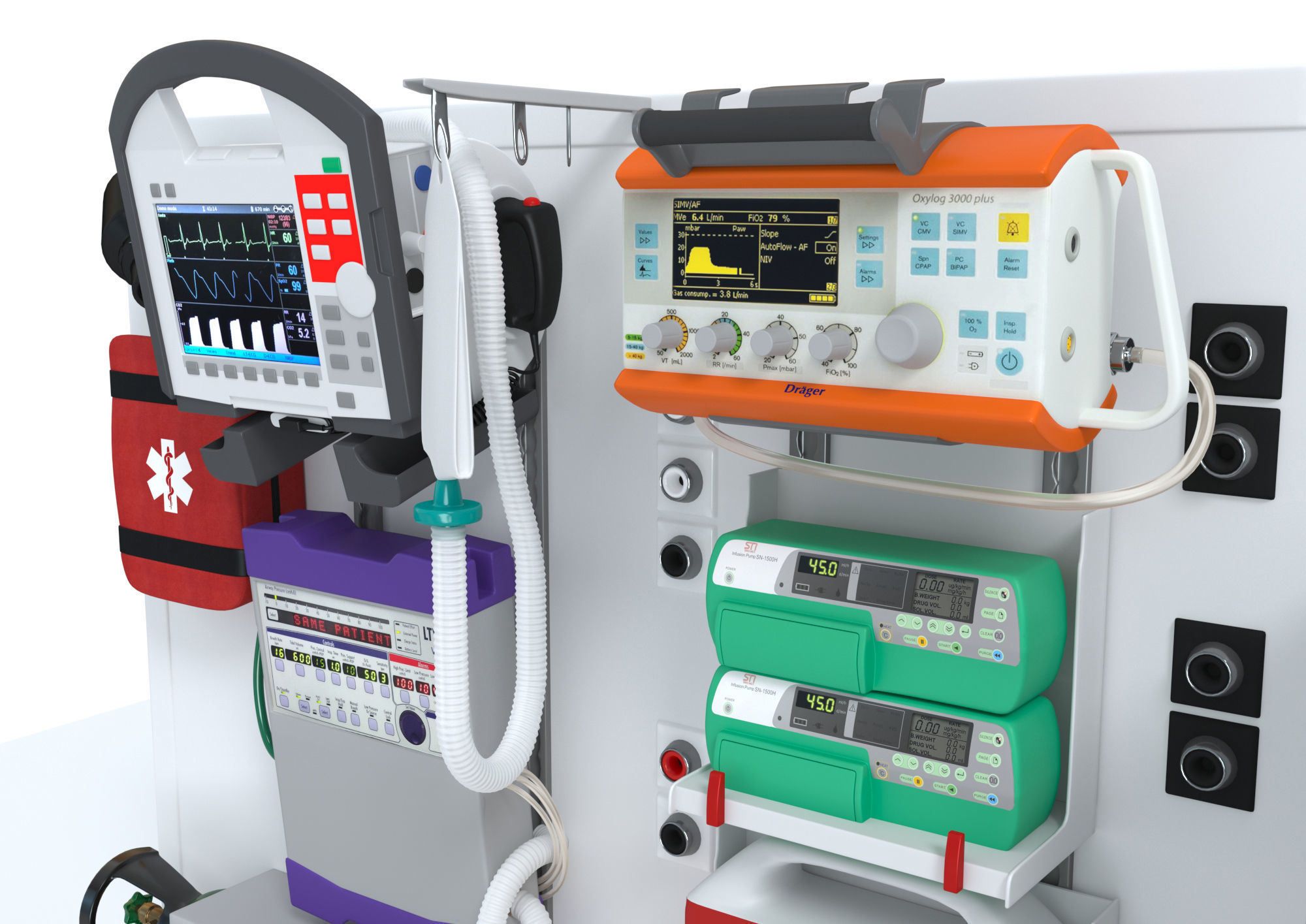 Ambulance Equipment with Stretcher 2 3D model_6