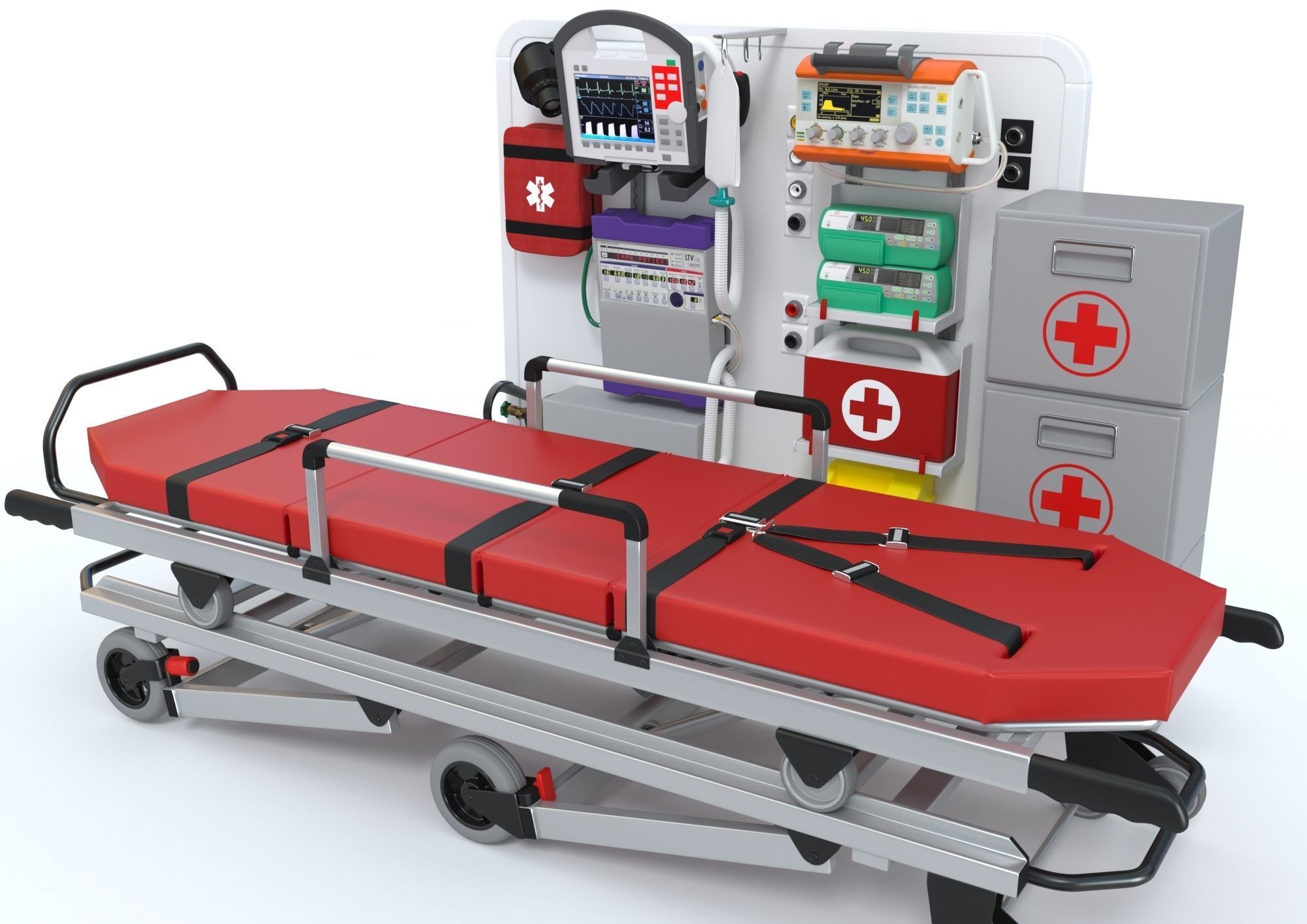 Ambulance Equipment with Stretcher 2 3D model_1