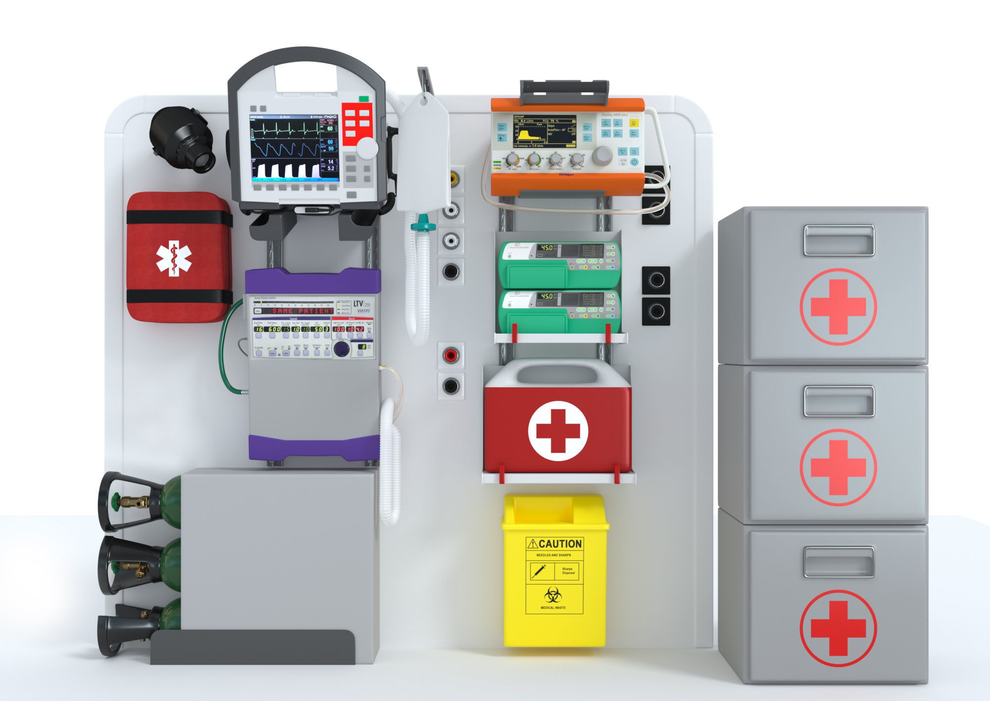 Ambulance Equipment with Stretcher 2 3D model_3