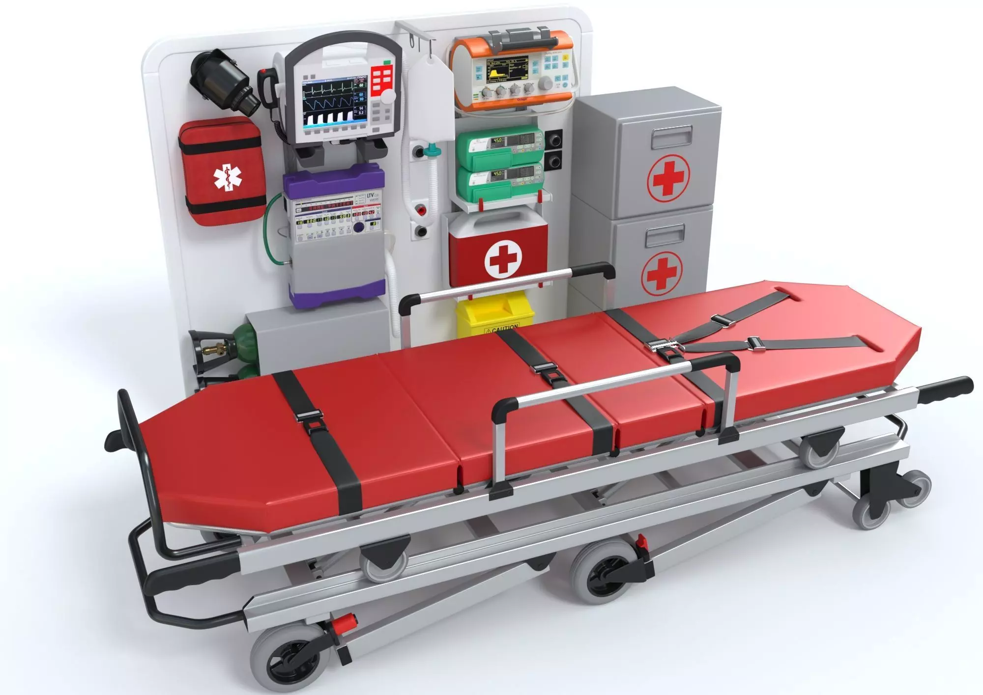 Ambulance Equipment with Stretcher 2 3D model_0