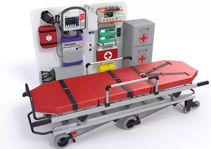 Ambulance Equipment with Stretcher 2 3D model