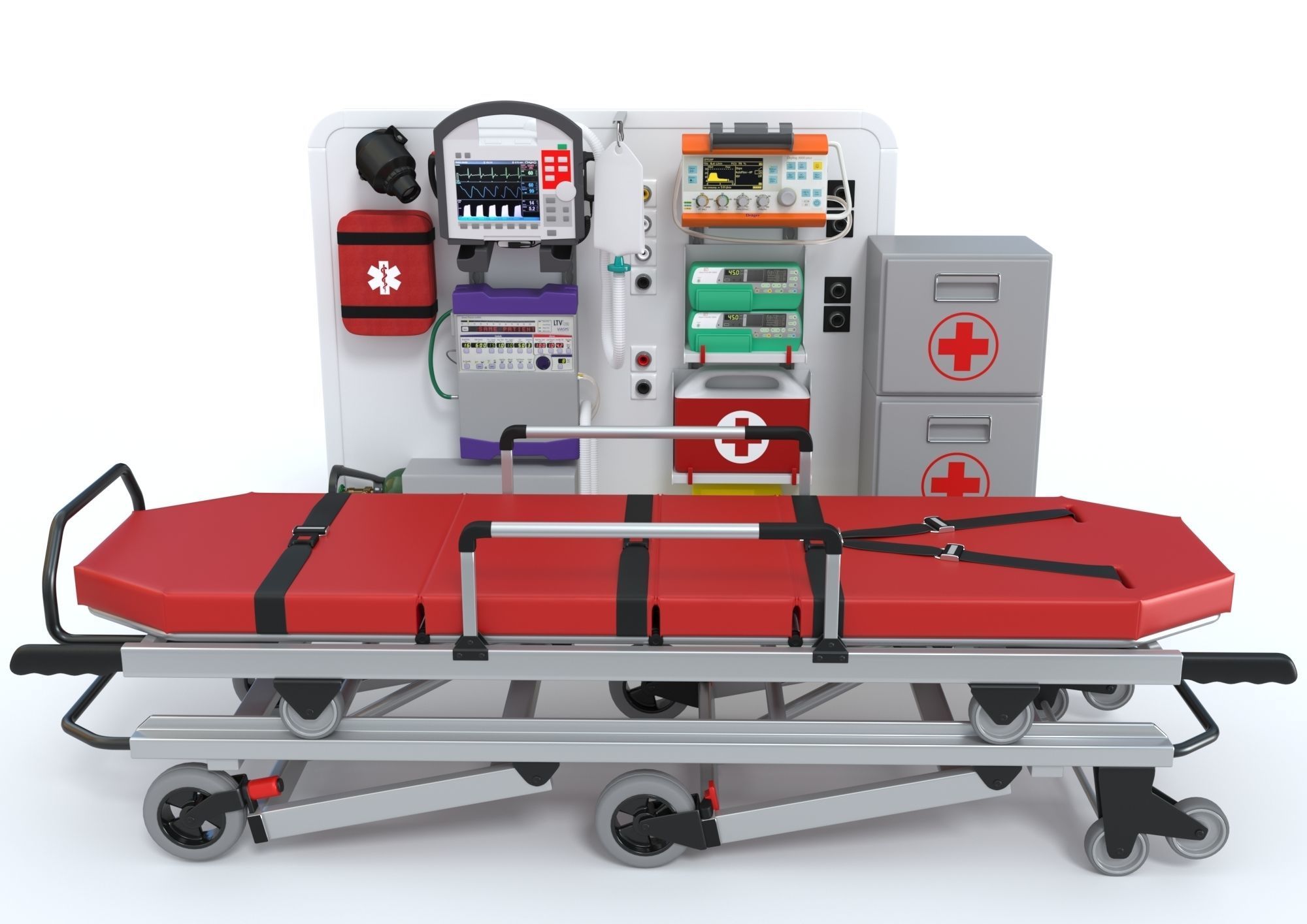 Ambulance Equipment with Stretcher 2 3D model_2