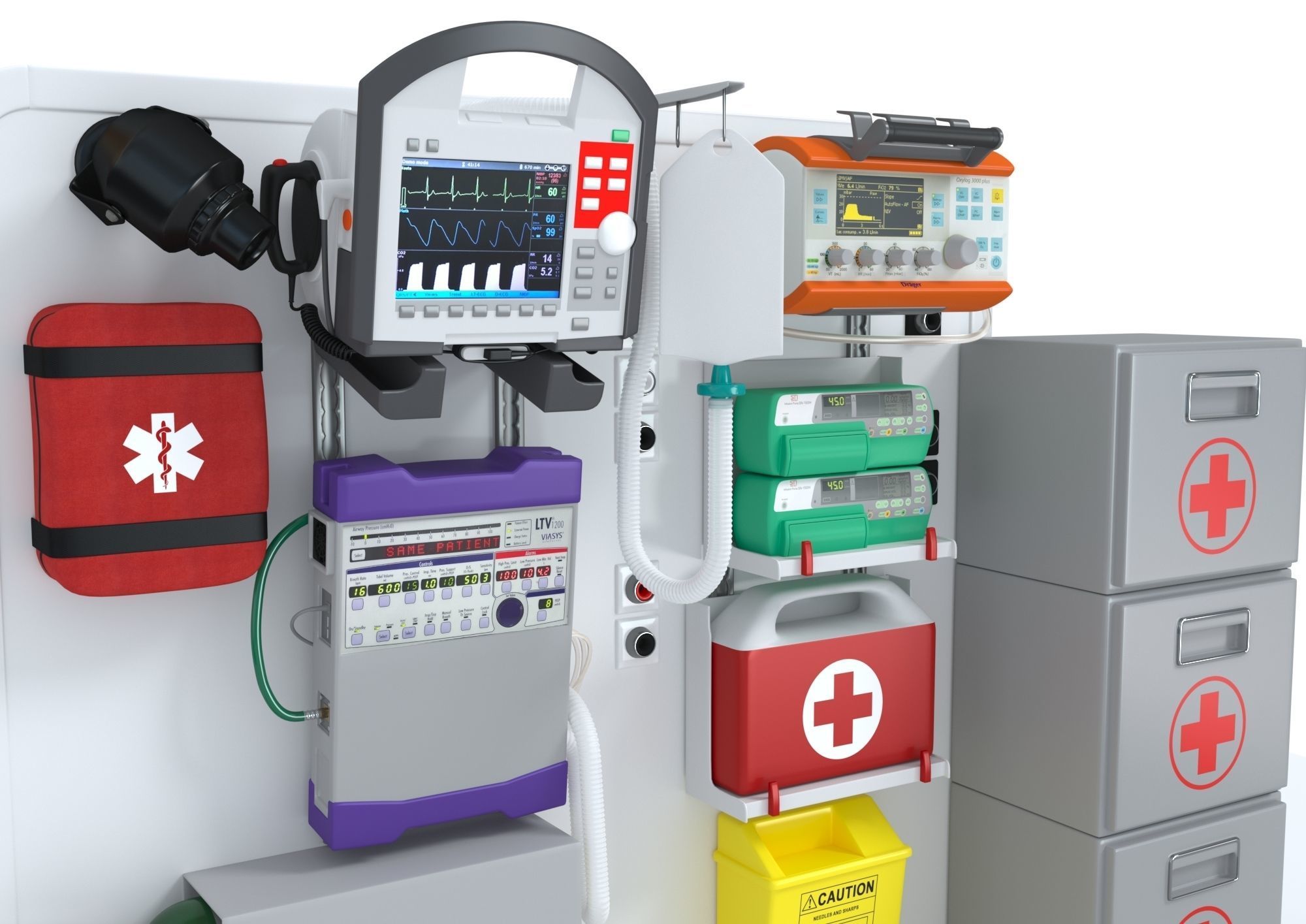 Ambulance Equipment with Stretcher 2 3D model_4