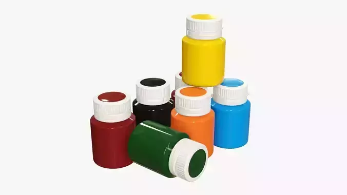 Gouache color paint jars 3D model