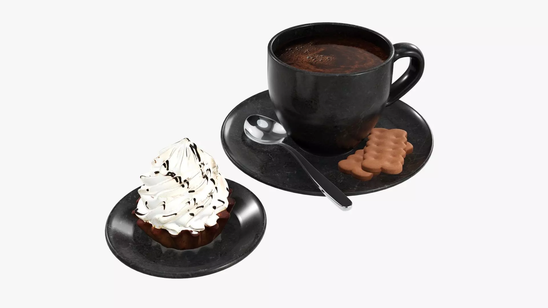 Coffee with cupcake and cookies 3D model