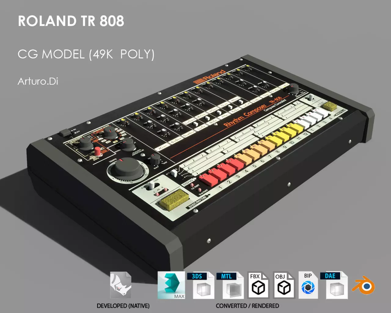 Roland TR 808 Low-poly 3D model_0