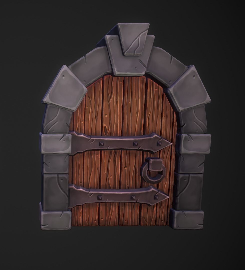 Stylized Handpainted Door Low-poly 3D model_1