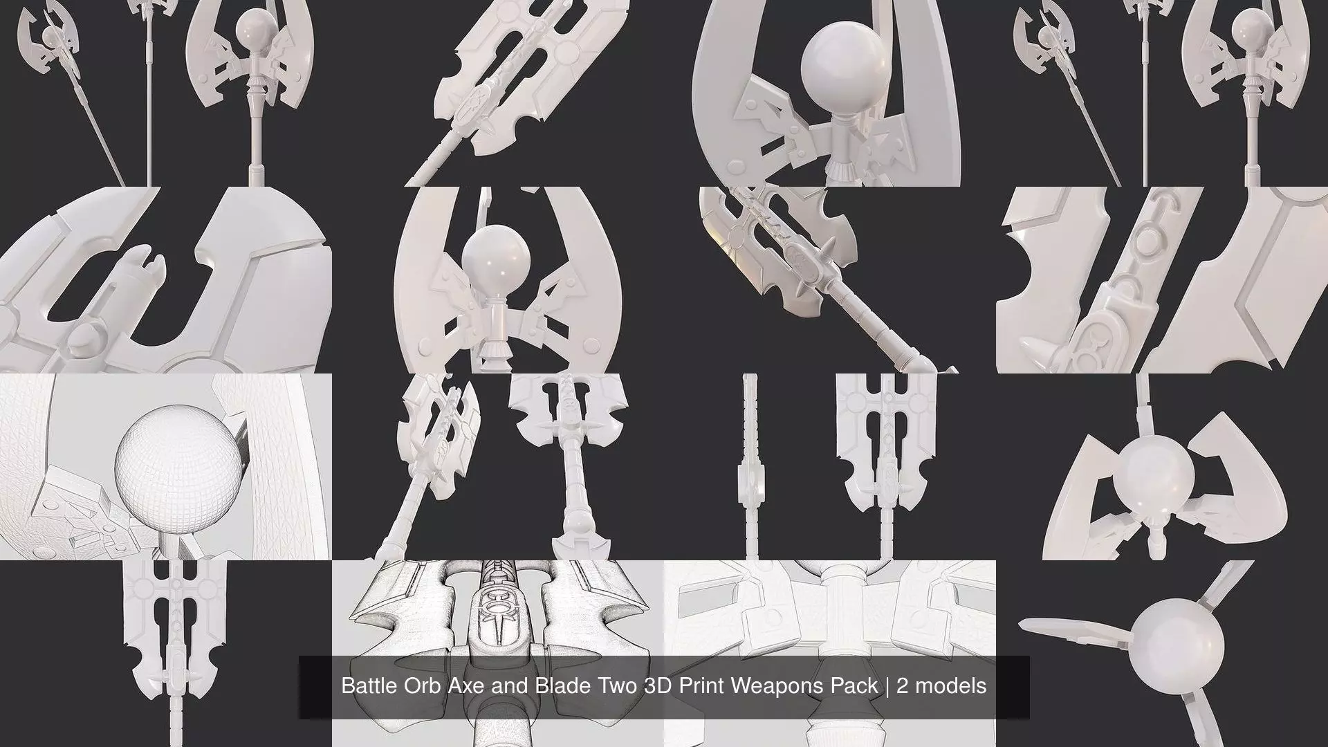 Battle Orb Axe and Blade Two 3D Print Weapons Pack 3D Model Collection_3