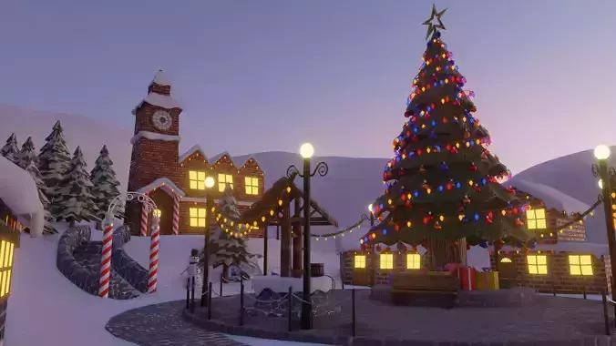 Christmas Town Low-poly 3D model